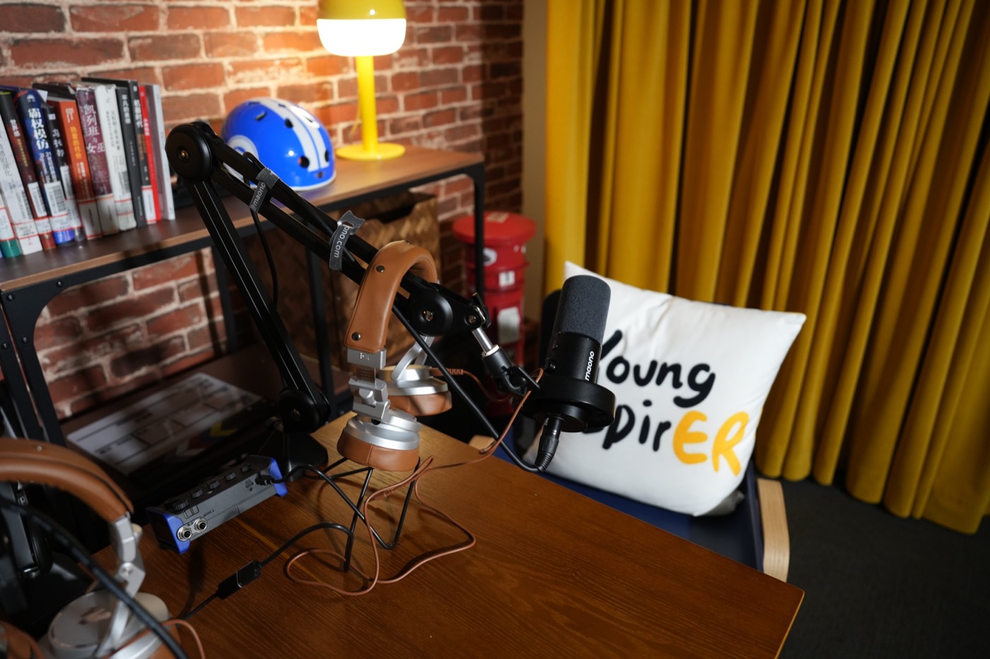 Close-up of studio microphones and YoungInspirer cushion